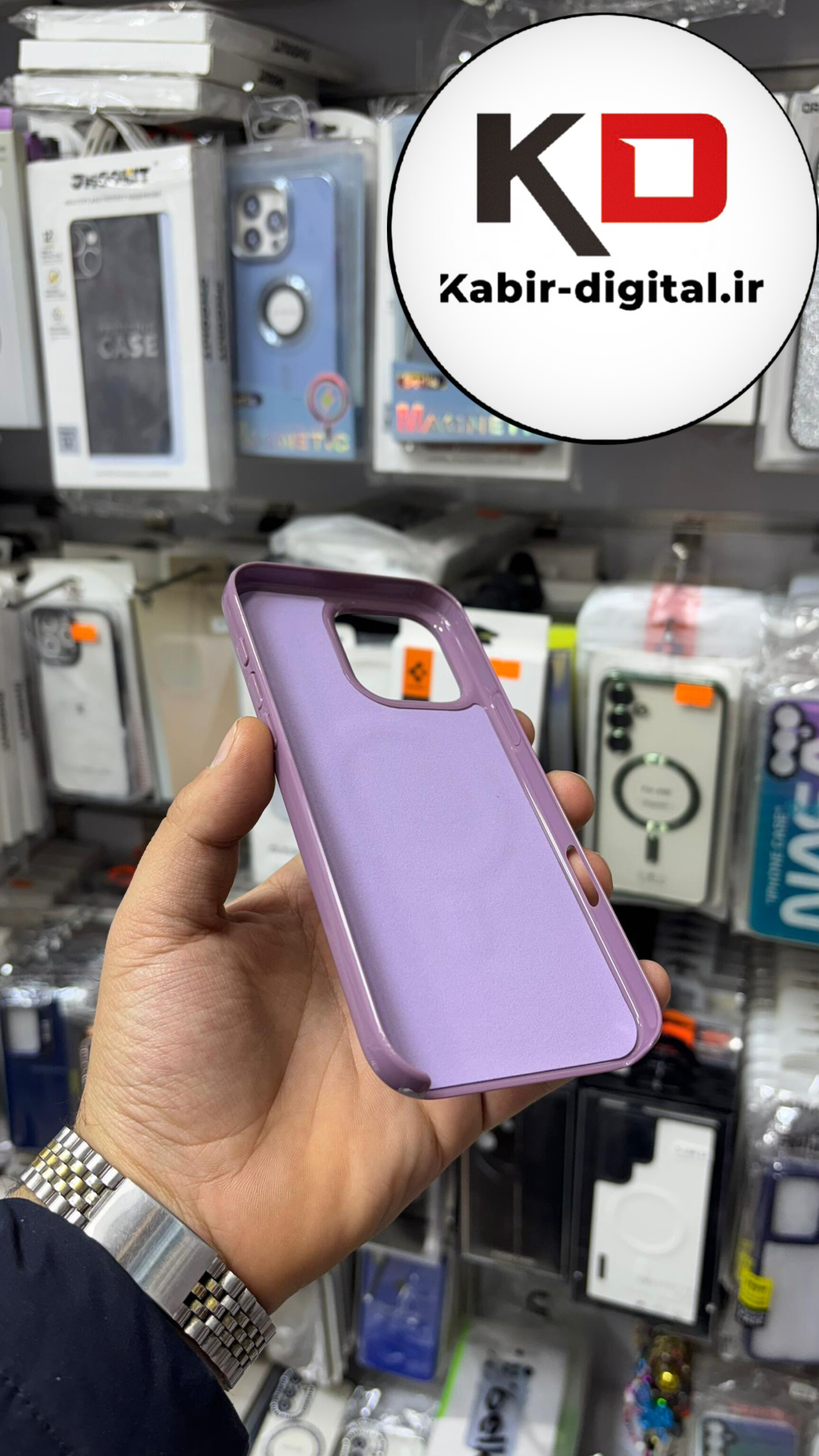 قاب گوشی iPhone 16 Pro Max آیفون سیلیکونی Metalic اکلیلی مگ سیف Magsafe اورجینال محافظ لنز دار بنفش