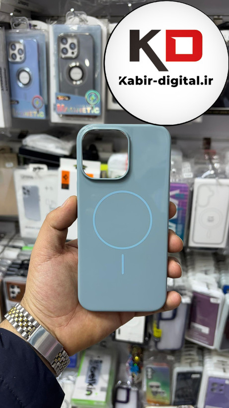 قاب گوشی iPhone 16 Pro Max آیفون سیلیکونی Metalic اکلیلی مگ سیف Magsafe اورجینال محافظ لنز دارآبی
