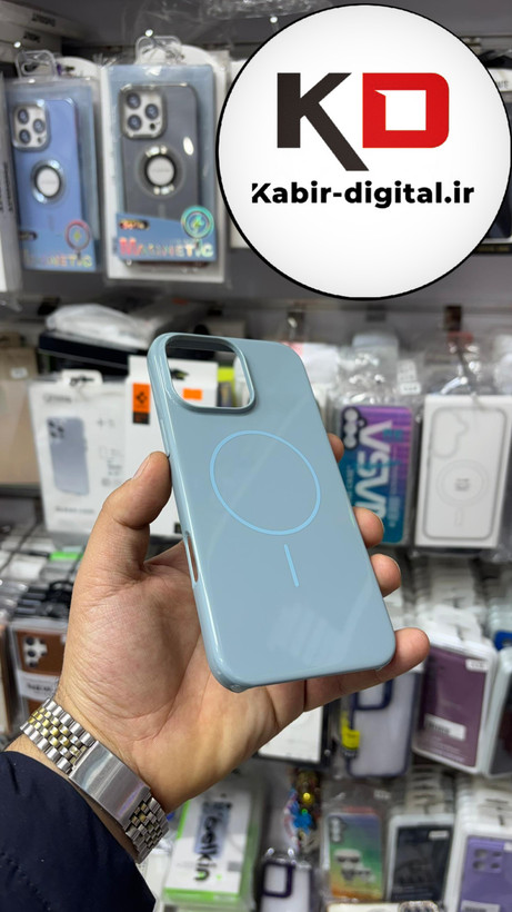 قاب گوشی iPhone 16 Pro Max آیفون سیلیکونی Metalic اکلیلی مگ سیف Magsafe اورجینال محافظ لنز دارآبی