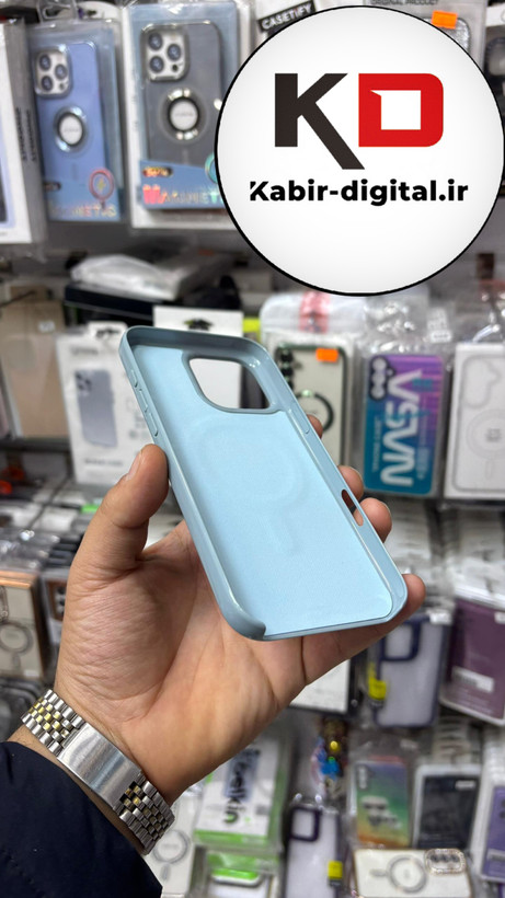 قاب گوشی iPhone 16 Pro Max آیفون سیلیکونی Metalic اکلیلی مگ سیف Magsafe اورجینال محافظ لنز دارآبی