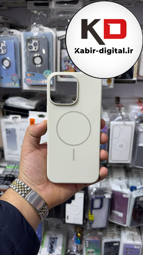 قاب گوشی iPhone 16 Pro Max آیفون سیلیکونی پاک کنی اورجینال مگ سیف دار Magsafe سفید