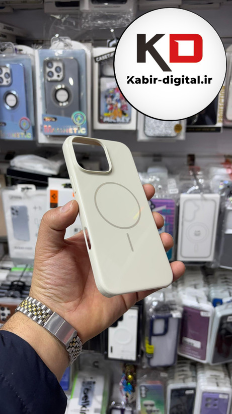 قاب گوشی iPhone 16 Pro Max آیفون سیلیکونی پاک کنی اورجینال مگ سیف دار Magsafe سفید