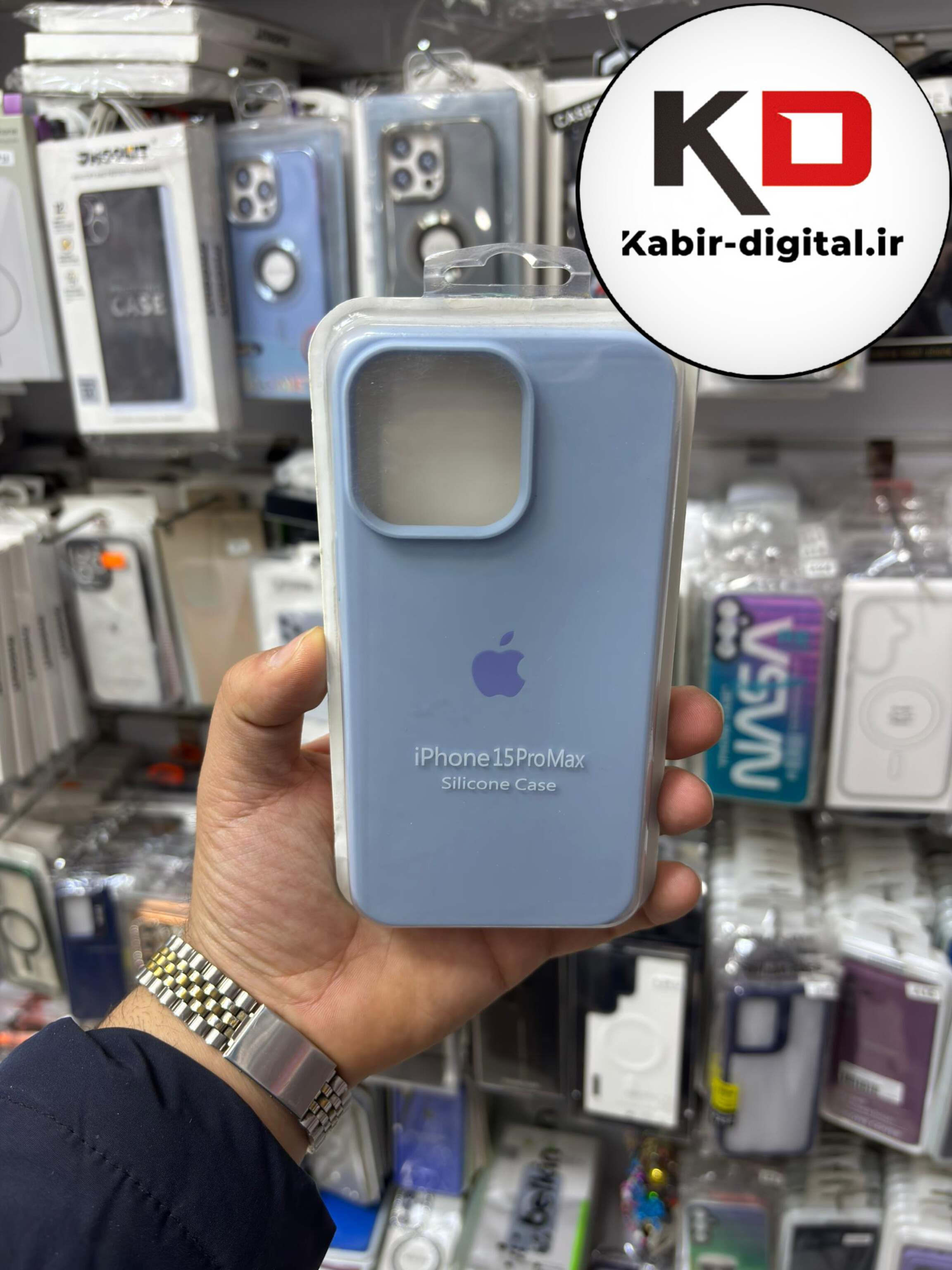 قاب گوشیiPhone 15 Pro max آیفون سیلیکونی اورجینال پاک کنی درجه یک زیربسته آبی روشن