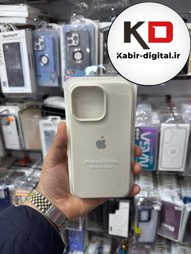 قاب گوشیiPhone 15 Pro max آیفون سیلیکونی اورجینال پاک کنی درجه یک زیربسته شیری
