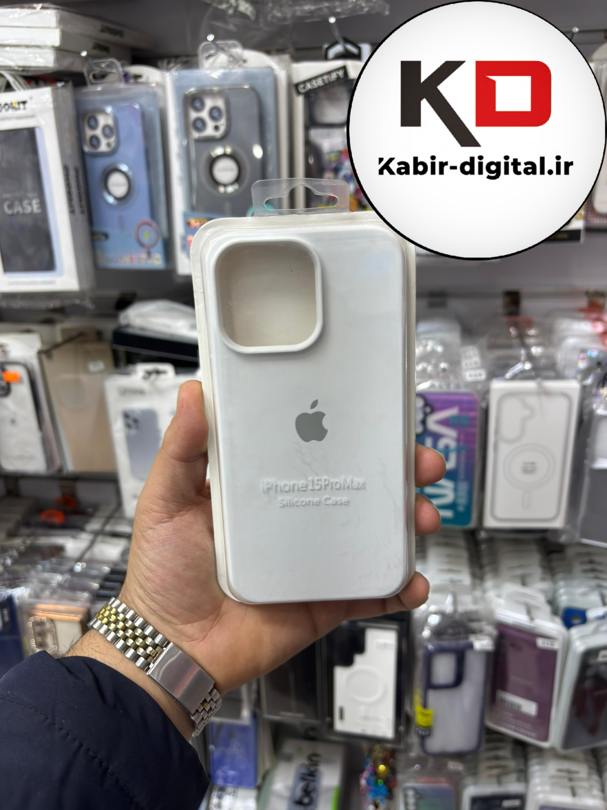 قاب گوشیiPhone 15 Pro max آیفون سیلیکونی اورجینال پاک کنی درجه یک زیربسته سفید