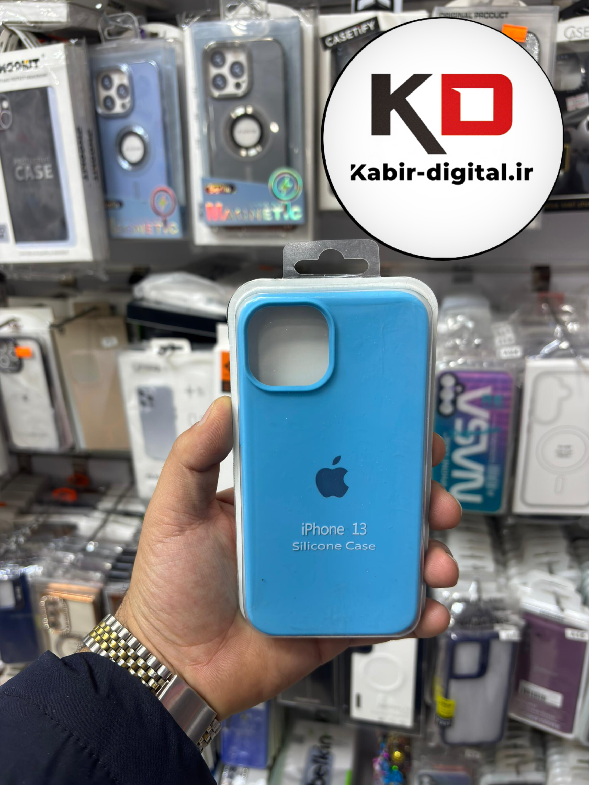 قاب گوشی iPhone 13 /14 /15آیفون سیلیکونی اورجینال پاک کنی درجه یک زیربسته آبی روشن