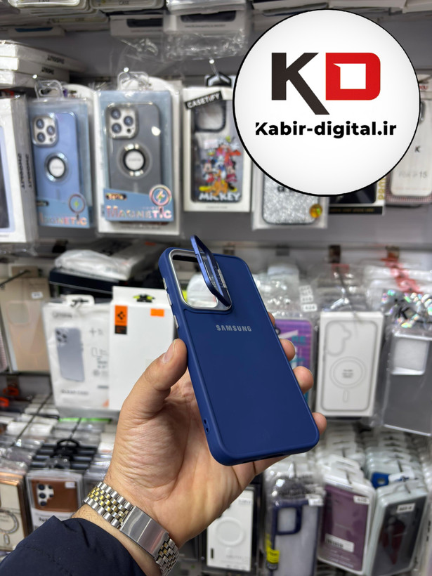 قاب گوشی Galaxy S23 FEسامسونگ سیلیکونی استندشو لوگو دار CYNS CASE سرمه ایی