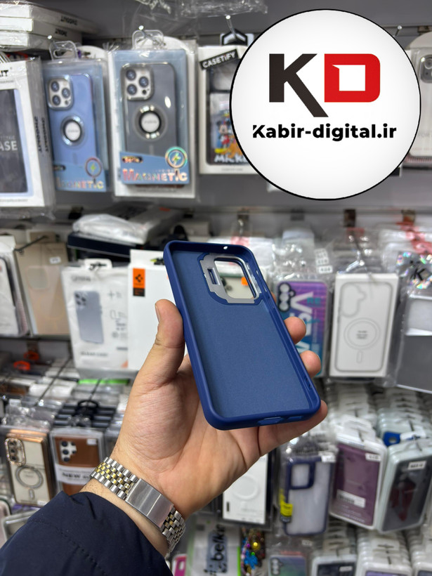 قاب گوشی Galaxy S23 FEسامسونگ سیلیکونی استندشو لوگو دار CYNS CASE سرمه ایی