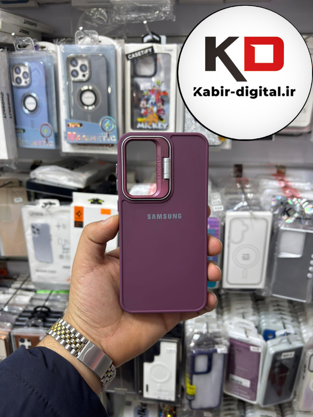 قاب گوشی Galaxy S23 FEسامسونگ سیلیکونی استندشو لوگو دار CYNS CASE FHN بادمجانی