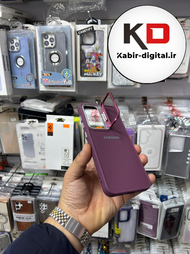 قاب گوشی Galaxy S23 FEسامسونگ سیلیکونی استندشو لوگو دار CYNS CASE FHN بادمجانی