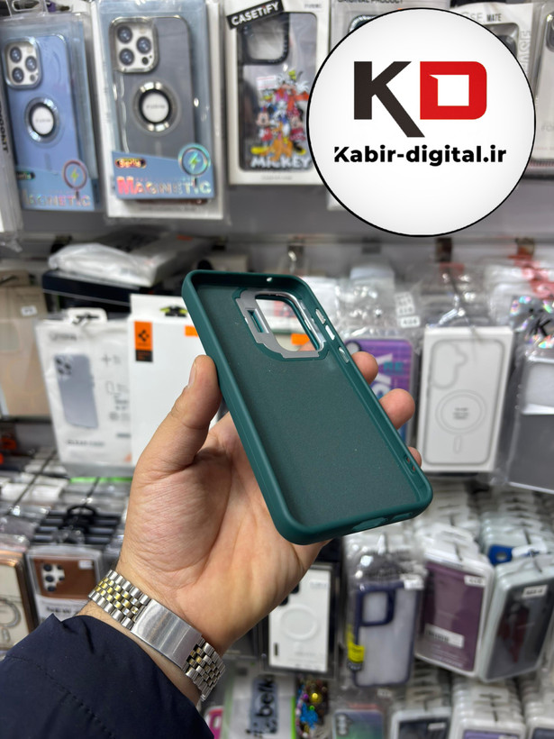 قاب گوشی Galaxy S23 FEسامسونگ سیلیکونی استندشو لوگو دار CYNS CASE سبز