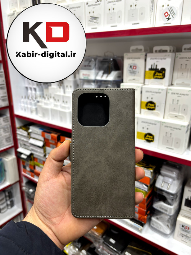 کیف گوشی Redmi 10c/Redmi12C شیائومی چرم مگنتی جاکارتی بند آویز دار طوسی