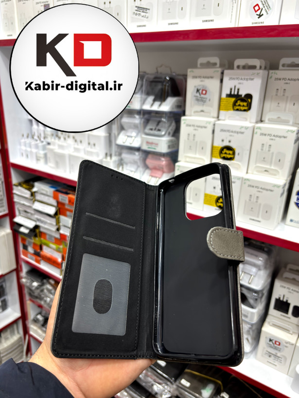 کیف گوشی Redmi 10c/Redmi12C شیائومی چرم مگنتی جاکارتی بند آویز دار طوسی