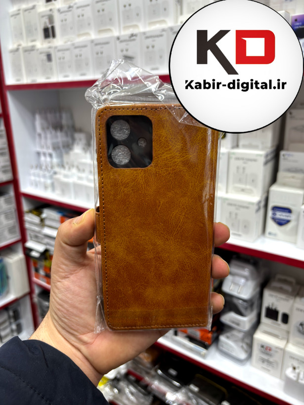 کیف گوشی Galaxy A07سامسونگ چرم مگنتی جاکارتی بند آویز دار عسلی