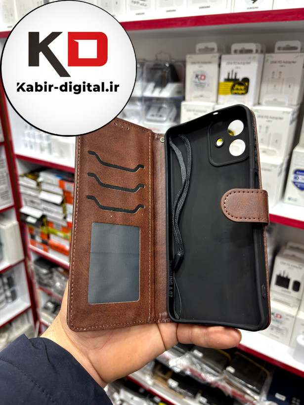 کیف گوشی Galaxy A07سامسونگ چرم مگنتی جاکارتی بند آویز دار قهوه ایی
