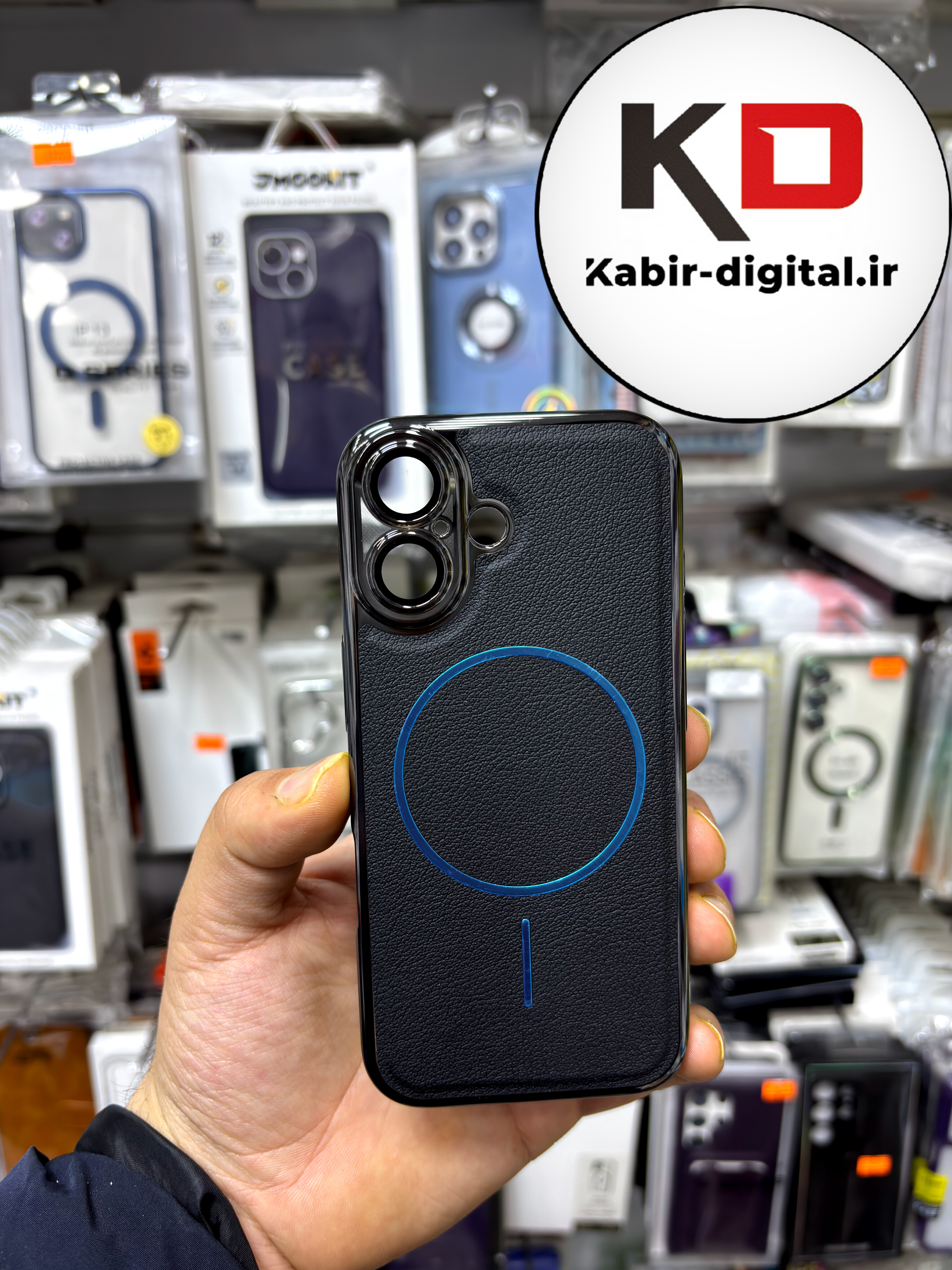 قاب گوشی iPhone 17 آیفون Leather Case مگ سیف Magsafe Silver اورجینال چرم محافظ لنز دار شیشه ای مشکی