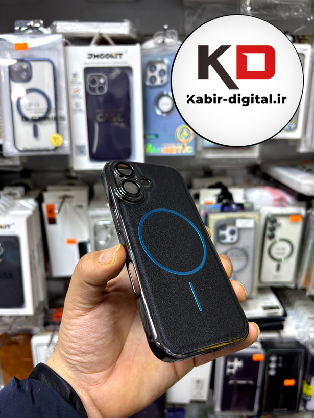 قاب گوشی iPhone 17 آیفون Leather Case مگ سیف Magsafe Silver اورجینال چرم محافظ لنز دار شیشه ای مشکی
