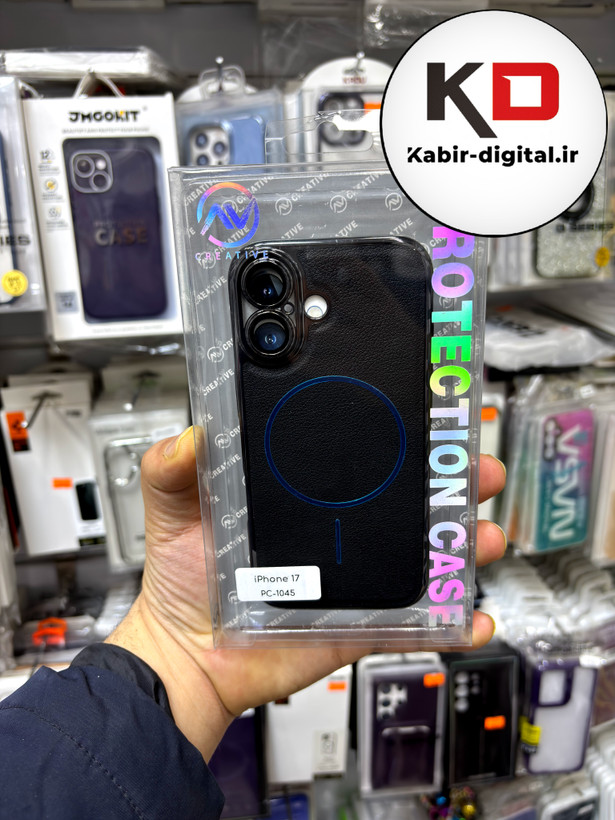 قاب گوشی iPhone 17 آیفون Leather Case مگ سیف Magsafe Silver اورجینال چرم محافظ لنز دار شیشه ای مشکی