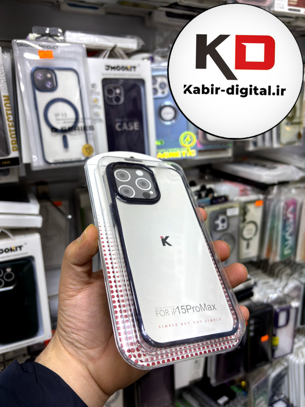 قاب گوشی iPhone 15 Pro max آیفون طرح طلقی شیشه ای Camera Lens شفاف اورجینال KAOU سری الکتروپلیتینگ طلقی شفاف رنگ مشکی