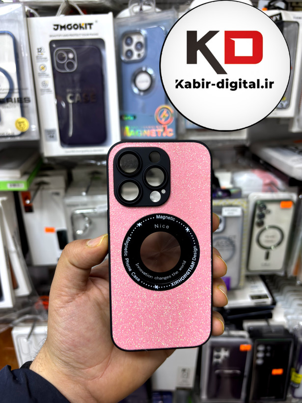 قاب گوشی iPhone 14 Pro آیفون اورجینال محافظ لنزدار شیشه ای شاین صورتی
