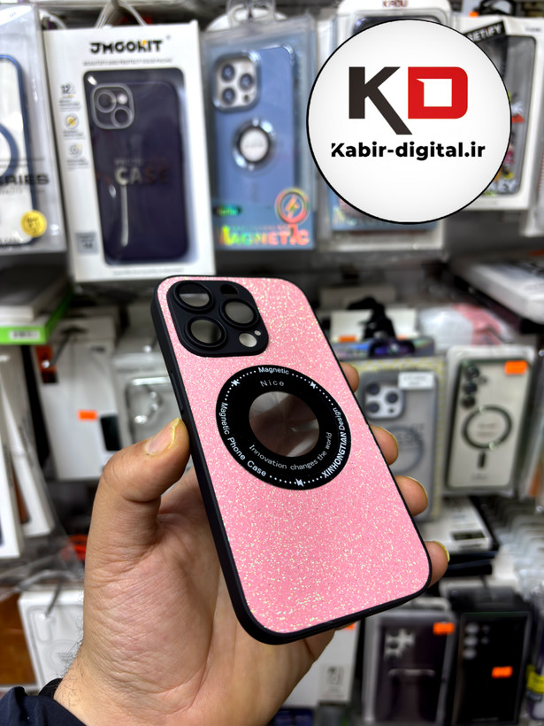 قاب گوشی iPhone 14 Pro آیفون اورجینال محافظ لنزدار شیشه ای شاین صورتی