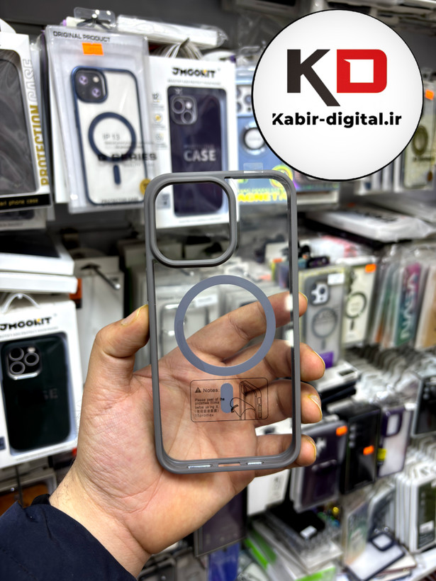 قاب اورجینال Magsafe Spigen با توری اسپیکر فلزی Apple iPhone 15 Pro max - طوسی (پک دار)