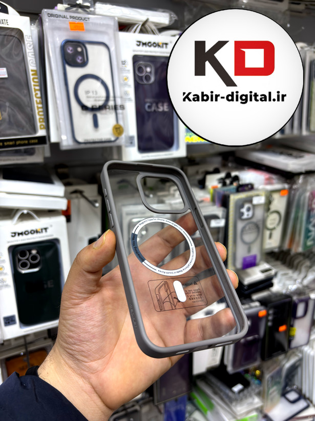 قاب اورجینال Magsafe Spigen با توری اسپیکر فلزی Apple iPhone 15 Pro max - طوسی (پک دار)