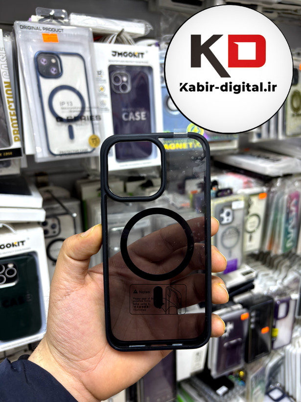 قاب اورجینال Magsafe Spigen با توری اسپیکر فلزی Apple iPhone 15 Pro max - مشکی (پک دار)