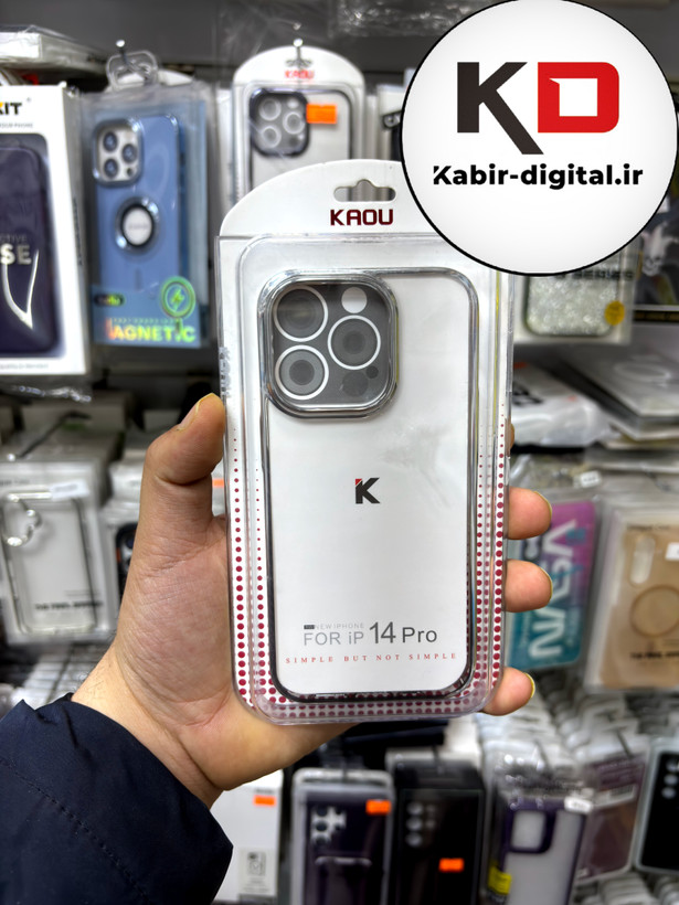 قاب گوشی iPhone 14 Pro آیفون طرح طلقی شیشه ای Camera Lens شفاف اورجینال KAOU سری الکتروپلیتینگ طلقی شفاف رنگ نقره ایی