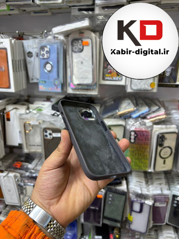 کاور گوشی آیفون iphone 13/14 طرح چرم اورجینال مگ سیف لنز کرومی مشکی