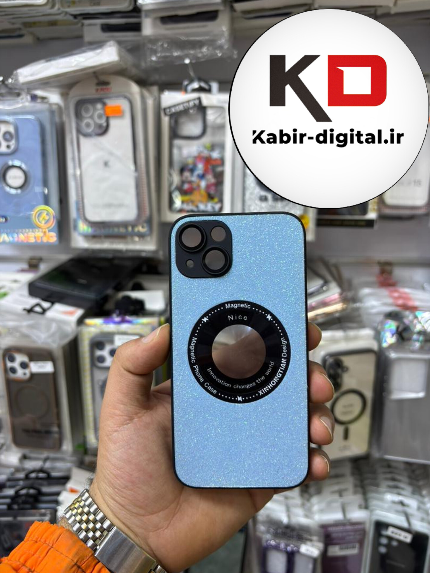 قاب گوشی iPhone 13/14 آیفون اورجینال محافظ لنزدار شیشه ای شاین آبی