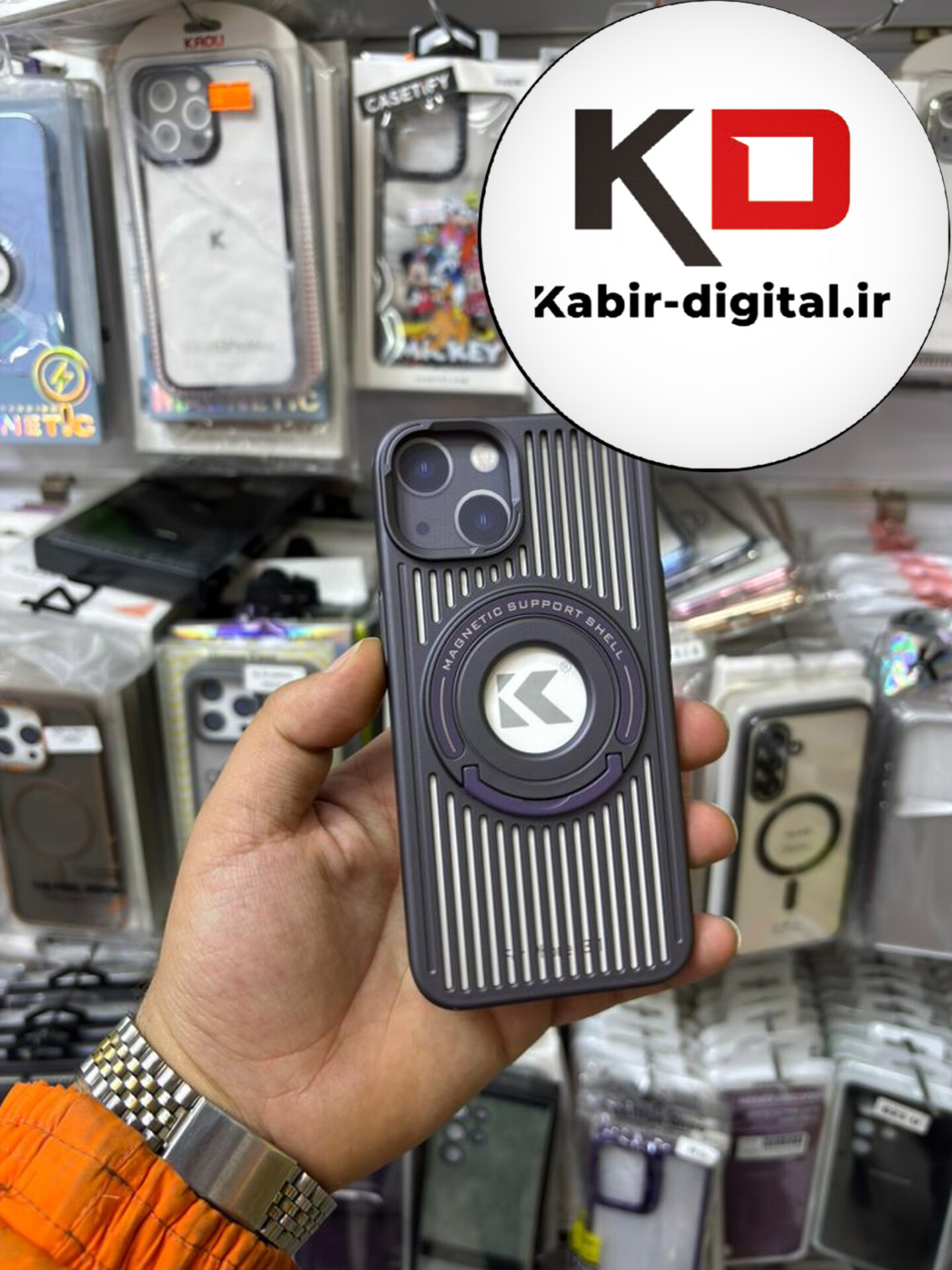 قاب گوشی iPhone 13 آیفون Magnetic Suppot Shel مگ سیف Magsafe اورجینال استد شو بنفش تیره