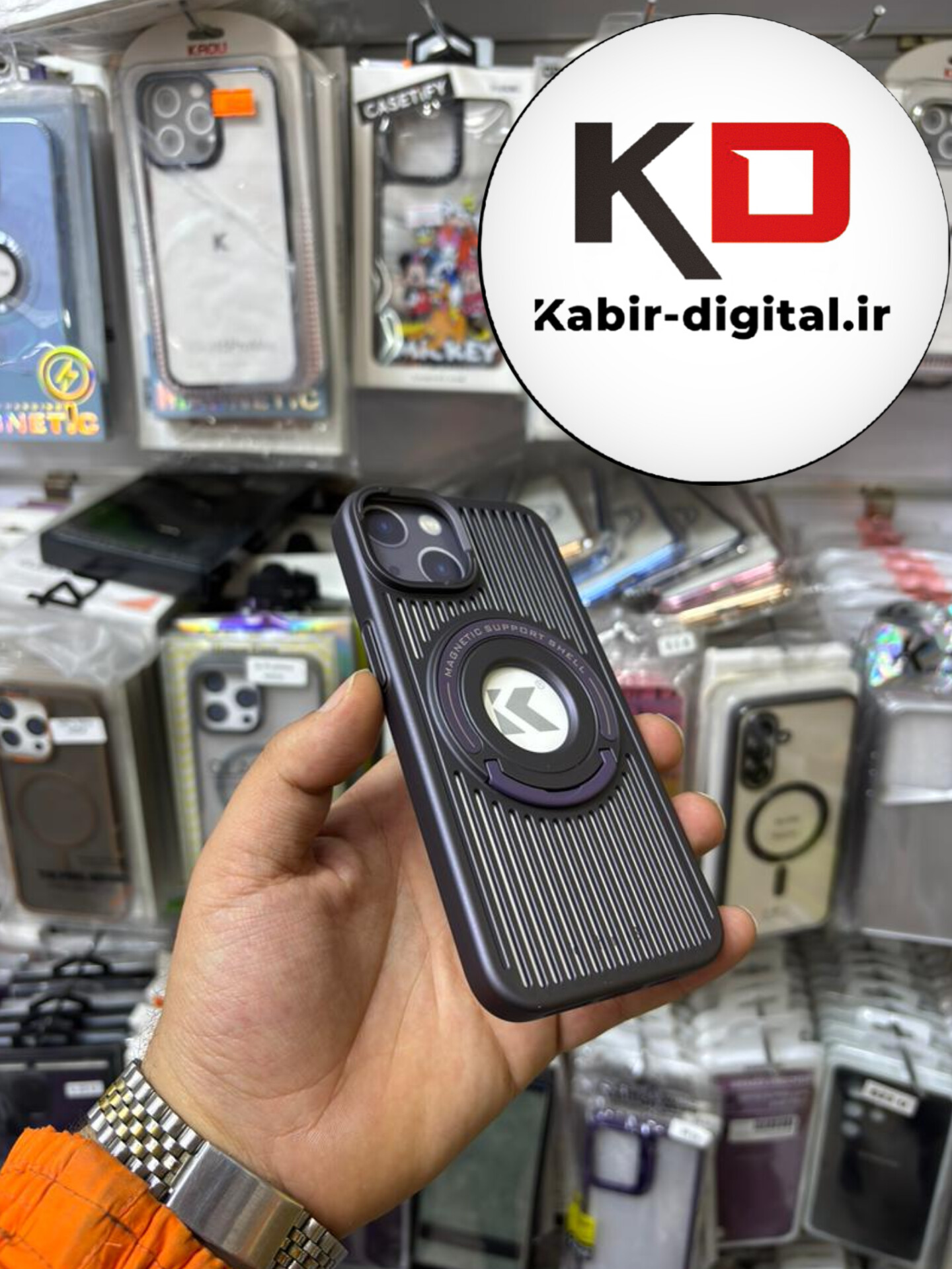 قاب گوشی iPhone 13 آیفون Magnetic Suppot Shel مگ سیف Magsafe اورجینال استد شو بنفش تیره