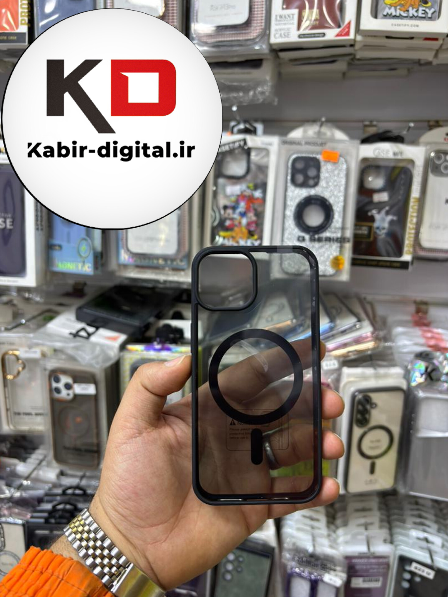 قاب گوشی iPhone 13 آیفون اورجینال Spigen شفاف مگ سیف Magsafe اورجینال مشکی