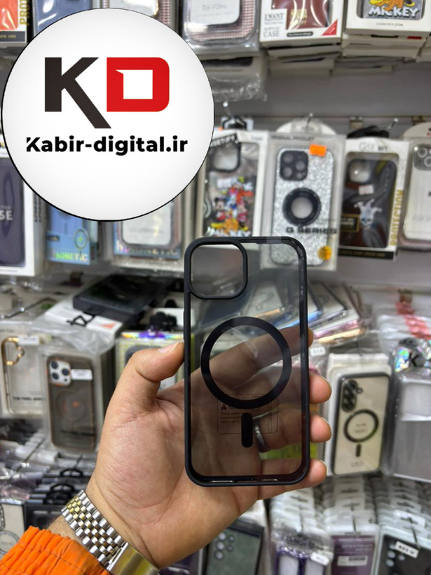 قاب گوشی iPhone 13 آیفون اورجینال Spigen شفاف مگ سیف Magsafe اورجینال مشکی