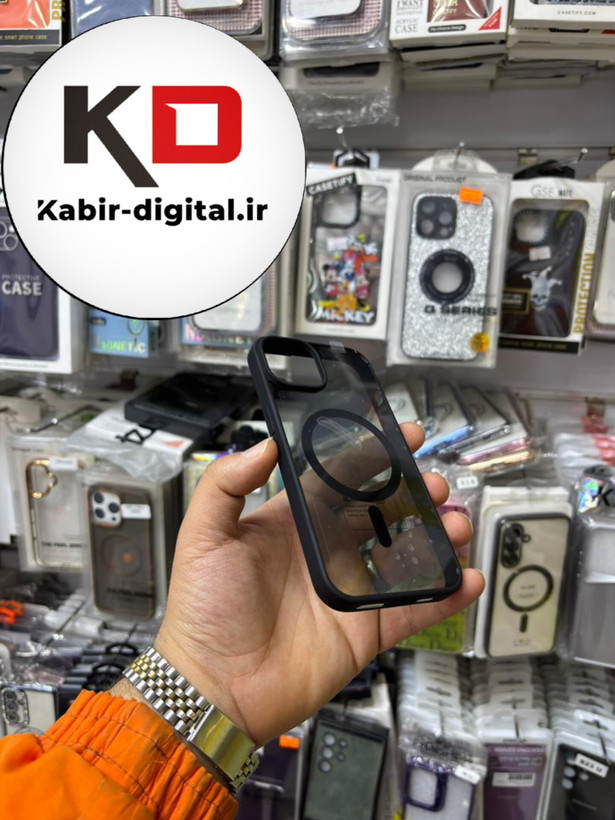 قاب گوشی iPhone 13 آیفون اورجینال Spigen شفاف مگ سیف Magsafe اورجینال مشکی