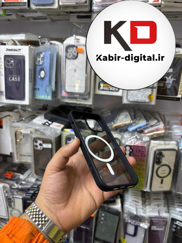 قاب گوشی iPhone 13 آیفون اورجینال Spigen شفاف مگ سیف Magsafe اورجینال مشکی