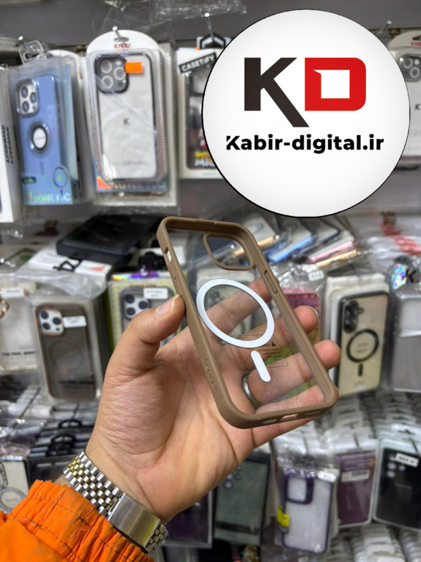 قاب گوشی iPhone 13 آیفون اورجینال Spigen شفاف مگ سیف Magsafe اورجینال قهوه ایی