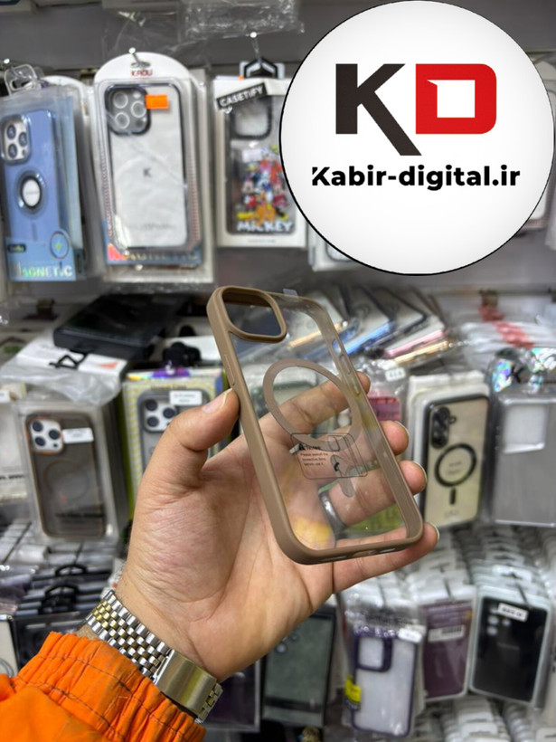 قاب گوشی iPhone 13 آیفون اورجینال Spigen شفاف مگ سیف Magsafe اورجینال قهوه ایی