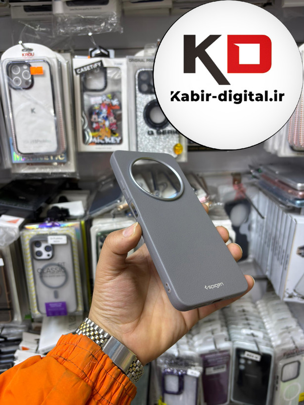 قاب گوشی Redmi 14C / Poco C75 / Redmi A4 شیائومی لدر دیزاین SOFT Lether Design سیلیکونی SPIGEN اسپیگن طرح چرم طوسی