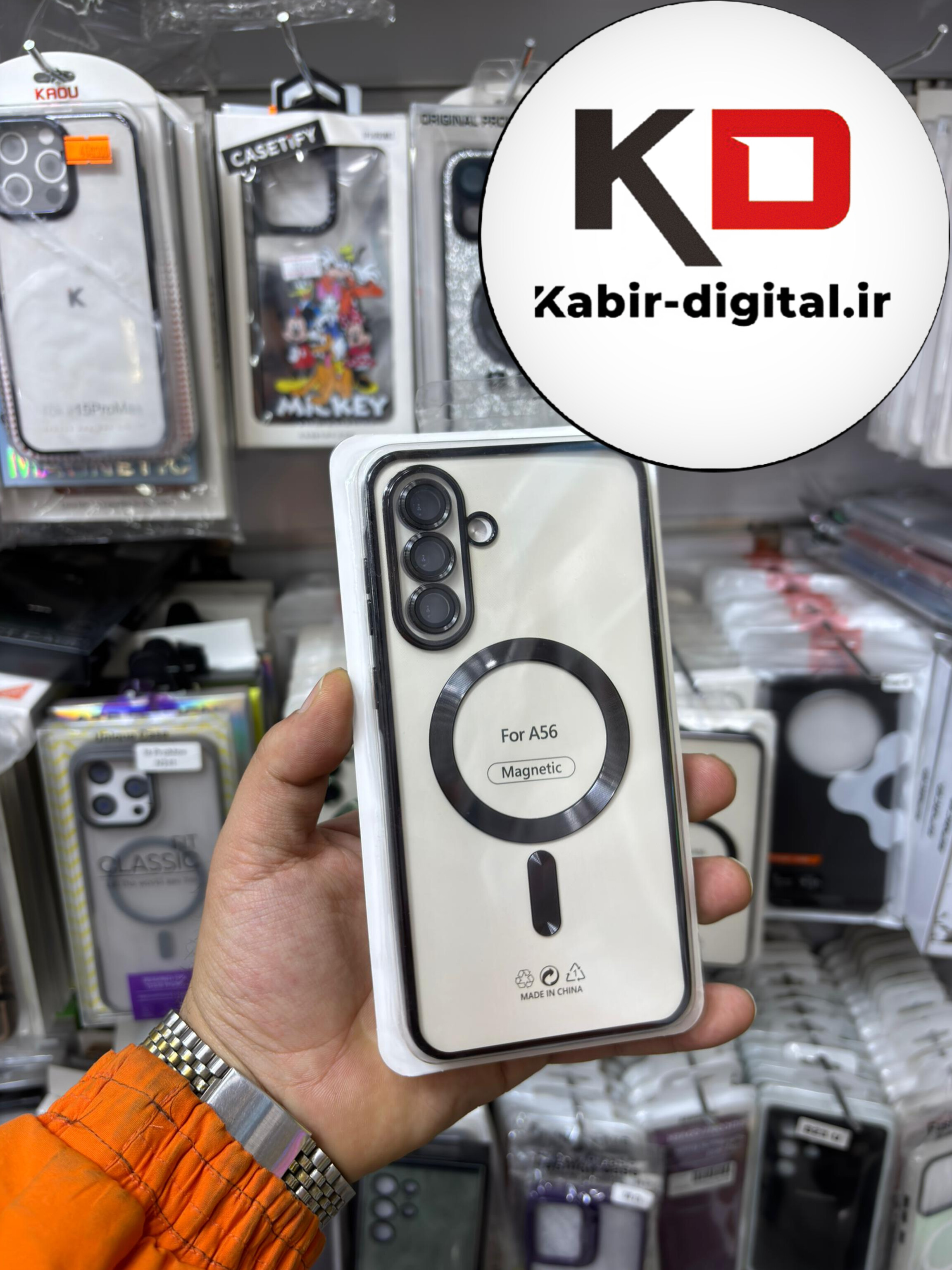 قاب گوشی Galaxy A56 سامسونگ الکتروپلیتینگ ژله ای شفاف اورجینال طرح مگ سیف محافظ لنز دار مشکی
