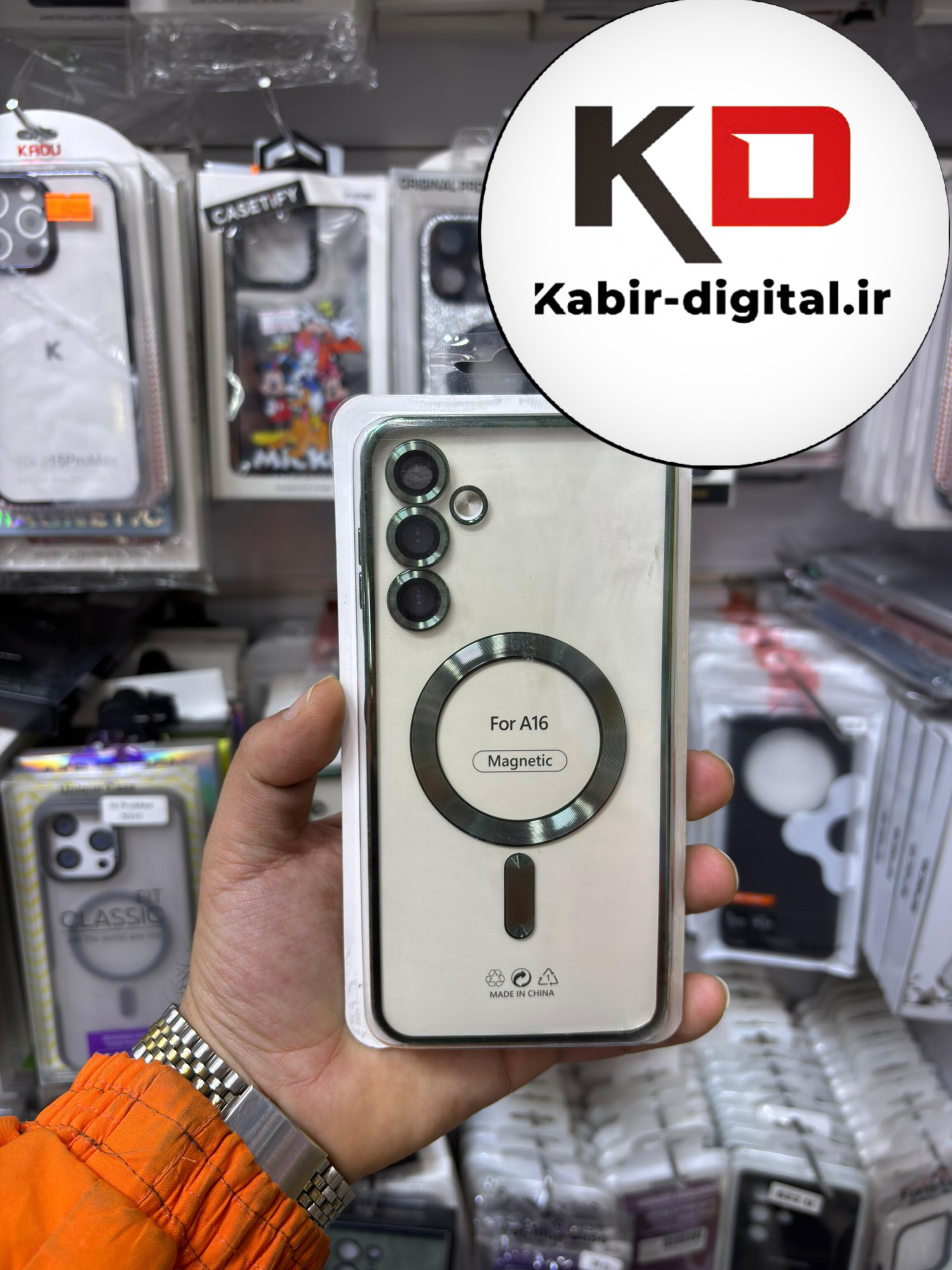 قاب گوشی Galaxy A16 سامسونگ الکتروپلیتینگ ژله ای شفاف اورجینال طرح مگ سیف محافظ لنز دار سبز