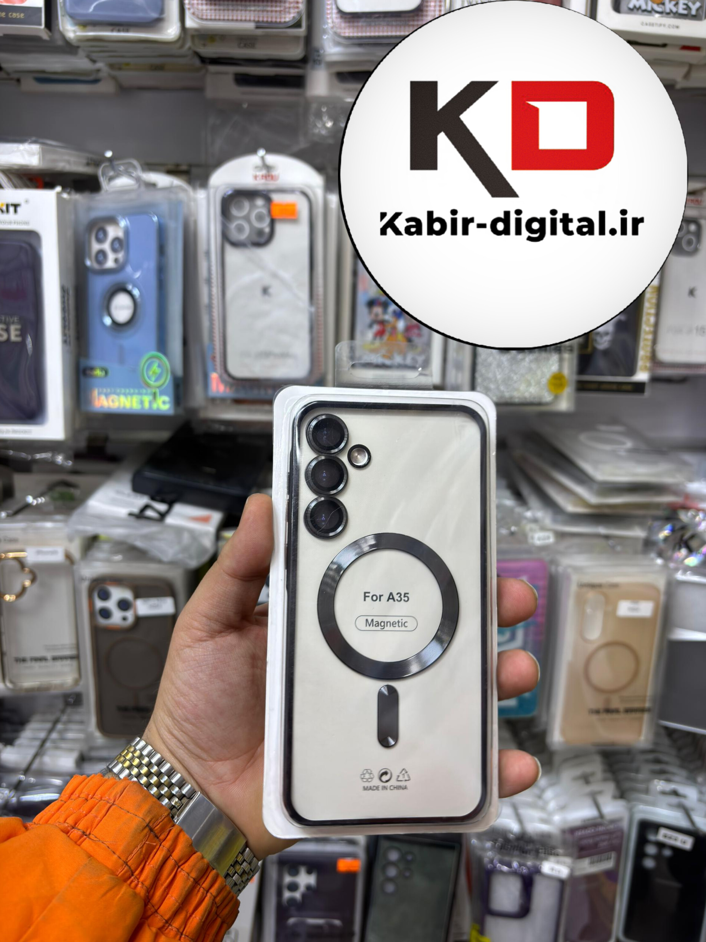 قاب گوشی Galaxy A35 سامسونگ الکتروپلیتینگ ژله ای شفاف اورجینال طرح مگ سیف محافظ لنز دار مشکی