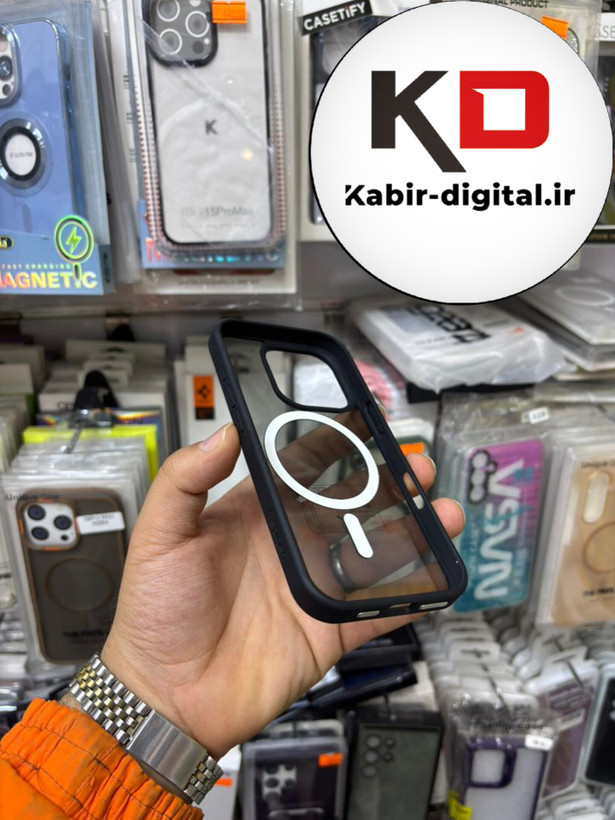 قاب گوشی iPhone 16 pro آیفون اورجینال Spigen شفاف مگ سیف Magsafe اورجینال مشکی