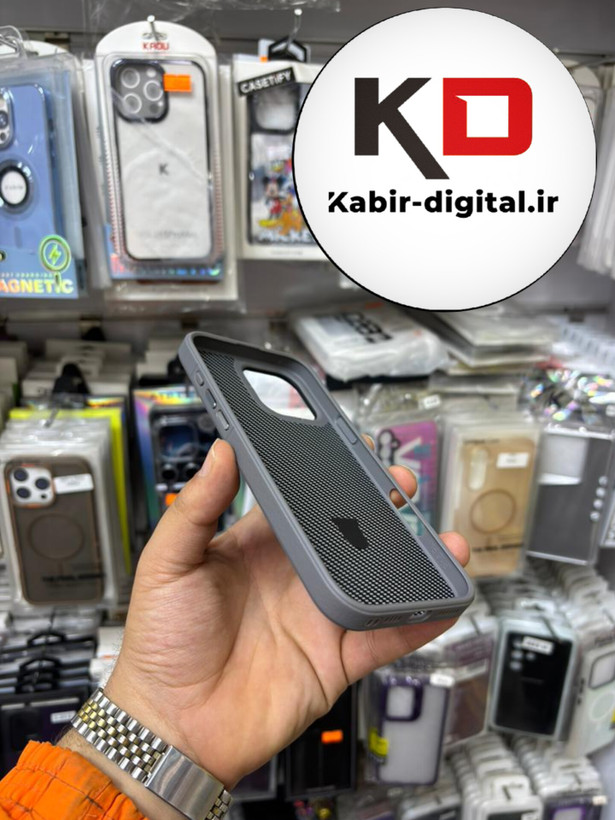 قاب گوشی iPhone 16 Pro Max آیفون Creative Case طرح کربن مگ سیف فلزی Magsafe اورجینال متال لوکس استندشو مشکی