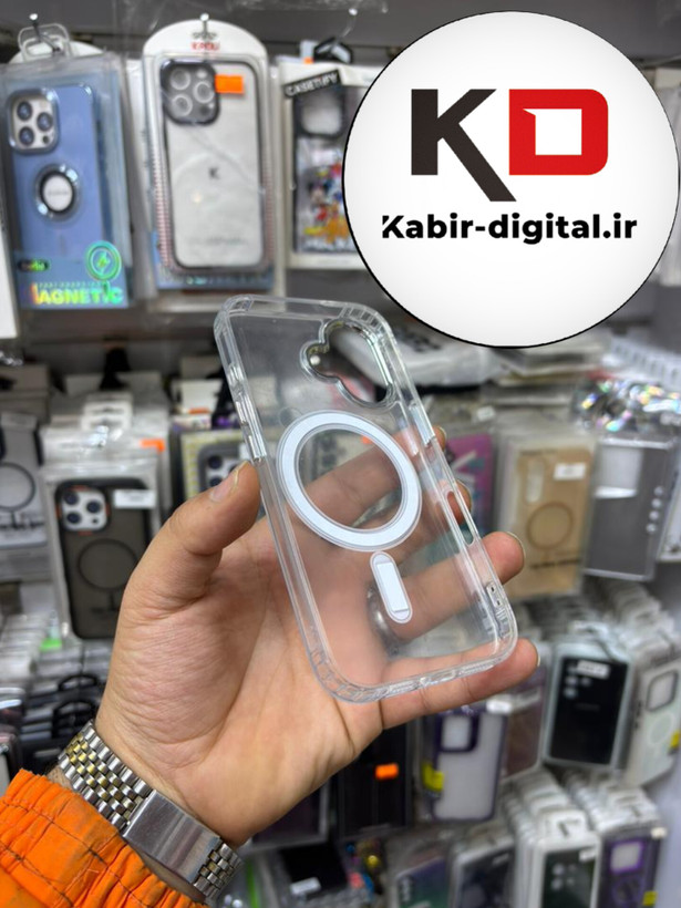 قاب گوشی iPhone 16 آیفون اورجینال بلکین belkin طرح طلقی شیشه ای شفاف لنز کرومی مگ سیف دار