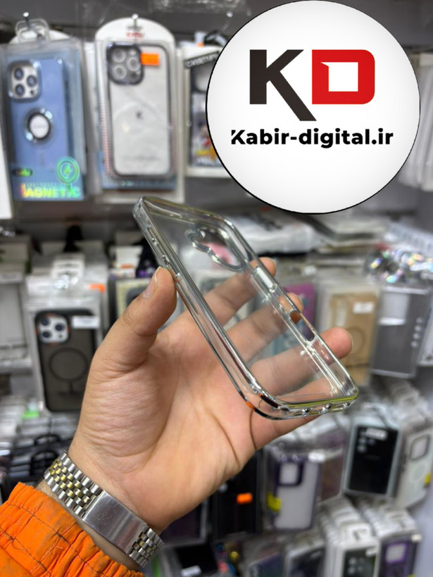 قاب گوشی iPhone 16 آیفون طرح پشت طلق شیشه ای شفاف اورجینال برند نقره ایی