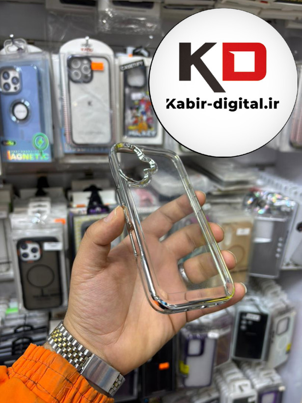 قاب گوشی iPhone 16 آیفون طرح پشت طلق شیشه ای شفاف اورجینال برند نقره ایی