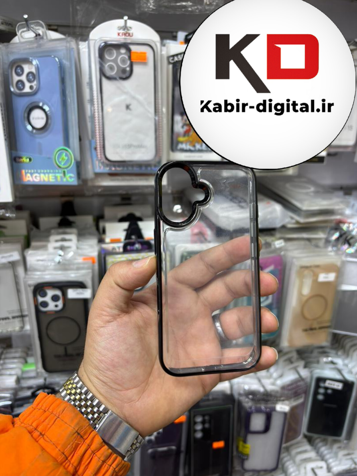 قاب گوشی iPhone 16 آیفون طرح پشت طلق شیشه ای شفاف اورجینال برند مشکی