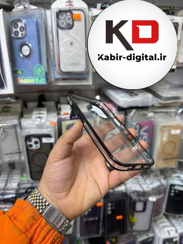 قاب گوشی iPhone 16 آیفون طرح پشت طلق شیشه ای شفاف اورجینال برند مشکی